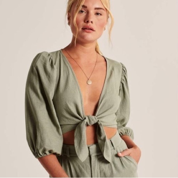 Princess Polly Tops - Princess Polly Sage Green Tie-Front Top